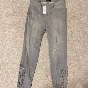 White House Black Market Gray Embellished Skinny Jeans